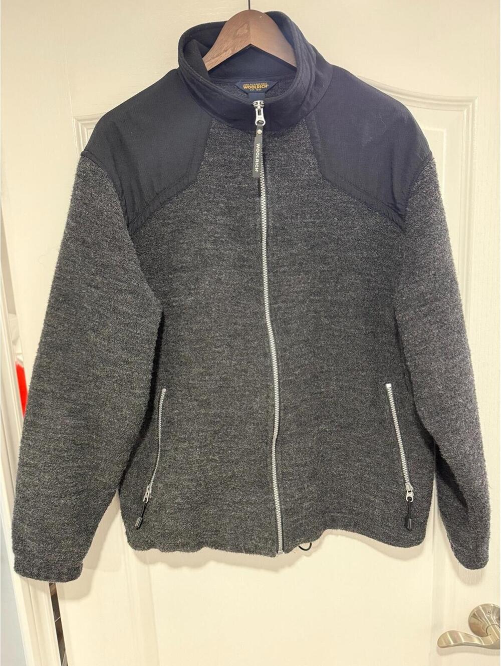 Vintage Woolrich USA Made Wool Fleece Jacket Mens Large Charcoal Full Zip